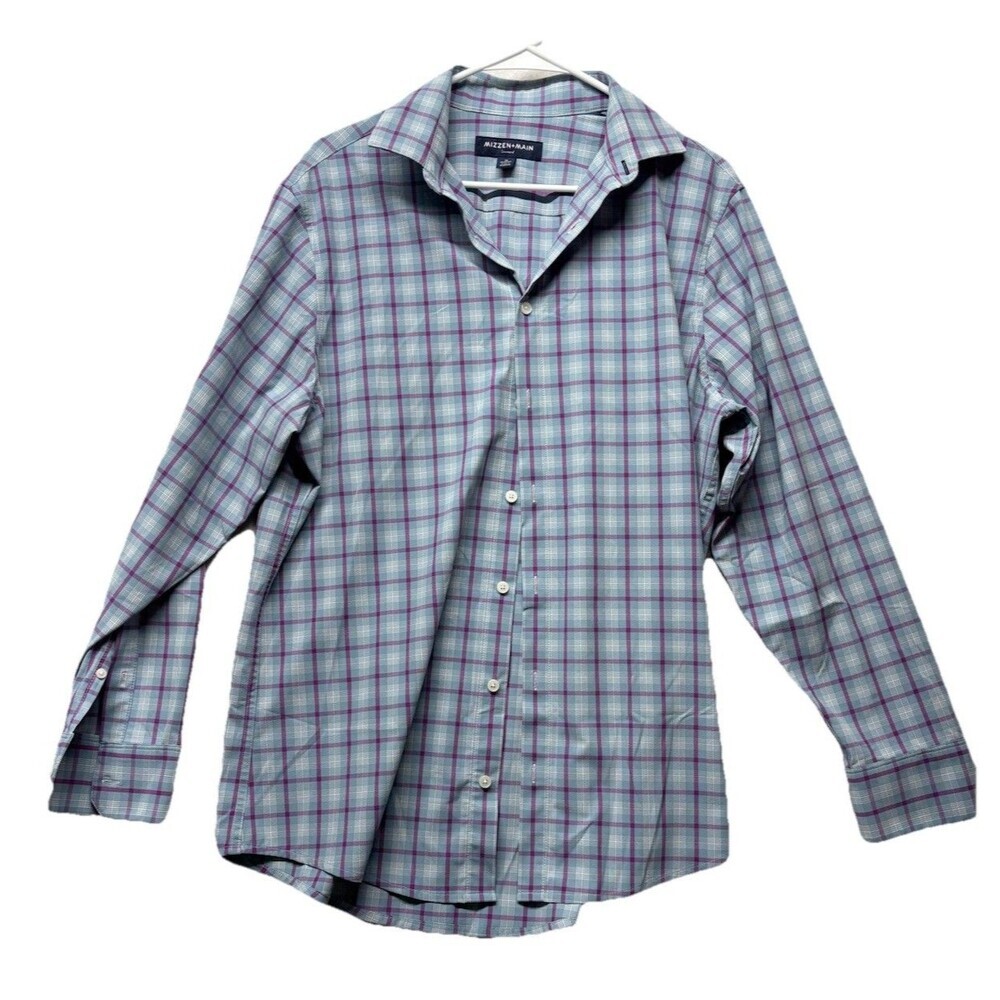 Mizzen + Main Leeward Classic No Tuck Men’s Dress Shirt Size Medium Plaid Blue